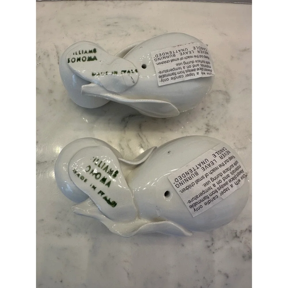 Williams Sonoma Grande Cuisine Fruit Candleholders Set/2 White Ceramic Italy Vtg